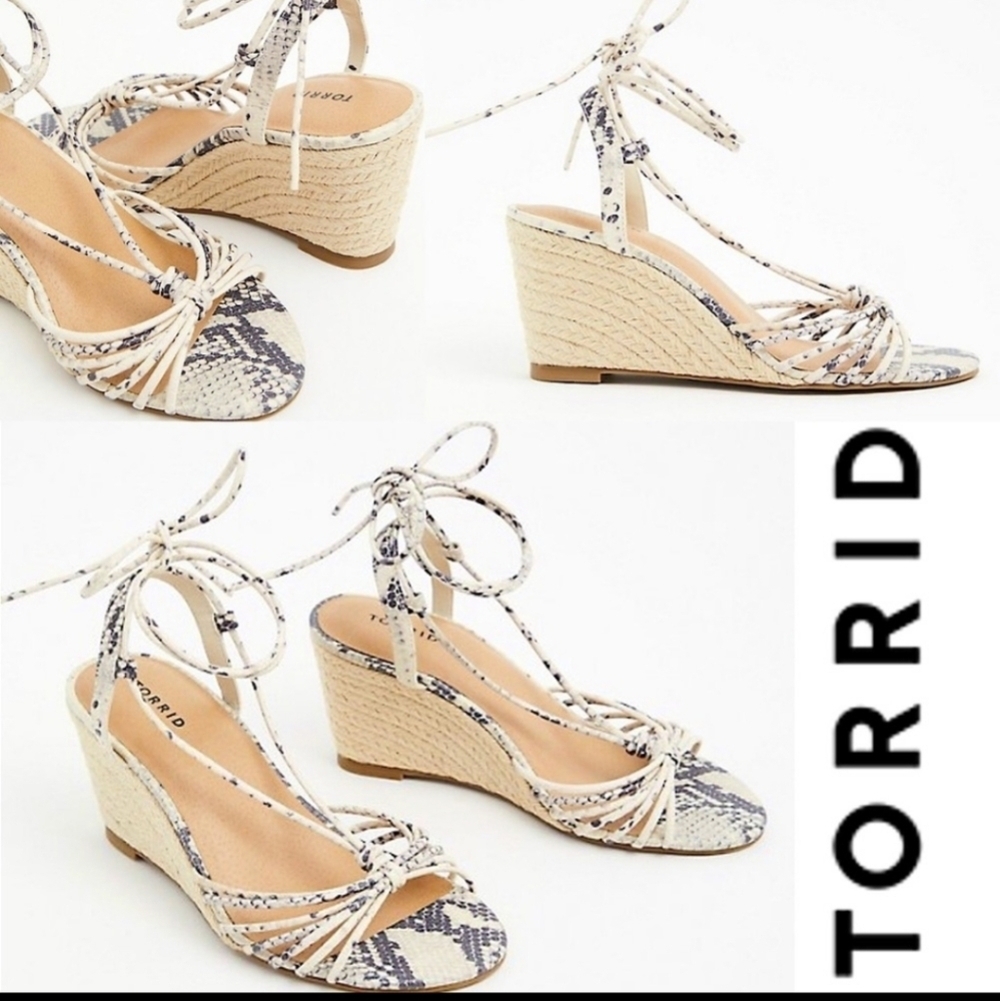 TORRID - Snake Print Faux Leather Ankle Wrap Espadrille Wedges